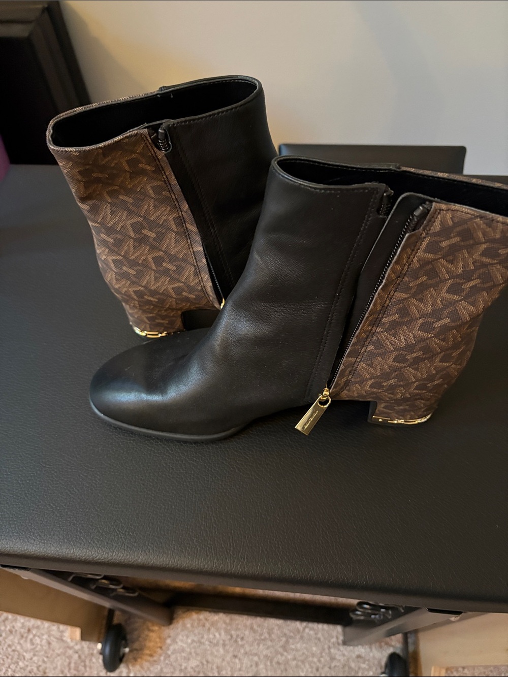 Michael Kors Black and Brown Patterned Ankle Boots - Designer-Inspired
